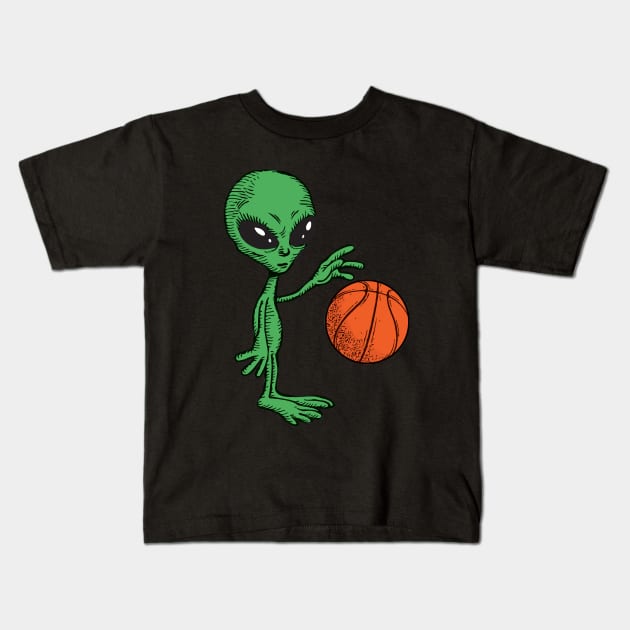 Funny Alien Basketball Planet Outer Space Kids T-Shirt by mstory